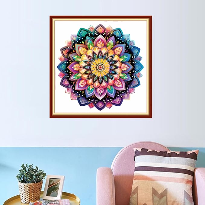 Dooxvey Cross Stitch Kit for Adult Beginners - Full Range of Stamped Kits, Needlepoint & Embroidery Kits - 11CT Cross Stitch Patterns - Colorful Mandala 18x18 inch
