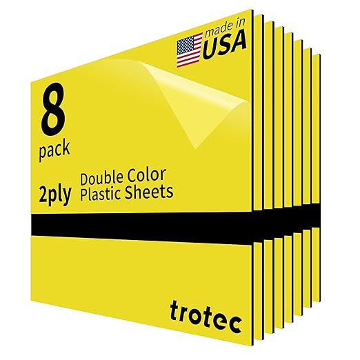 Trotec TroLase | 12"x12"x1/16", 8 Pcs | Yellow/Black | 2 Ply | Modified Acrylic | Laser Engraving Double Color Plastic Sheet | Engraving Blanks for Laser, Saw, Guillotine | Made in USA