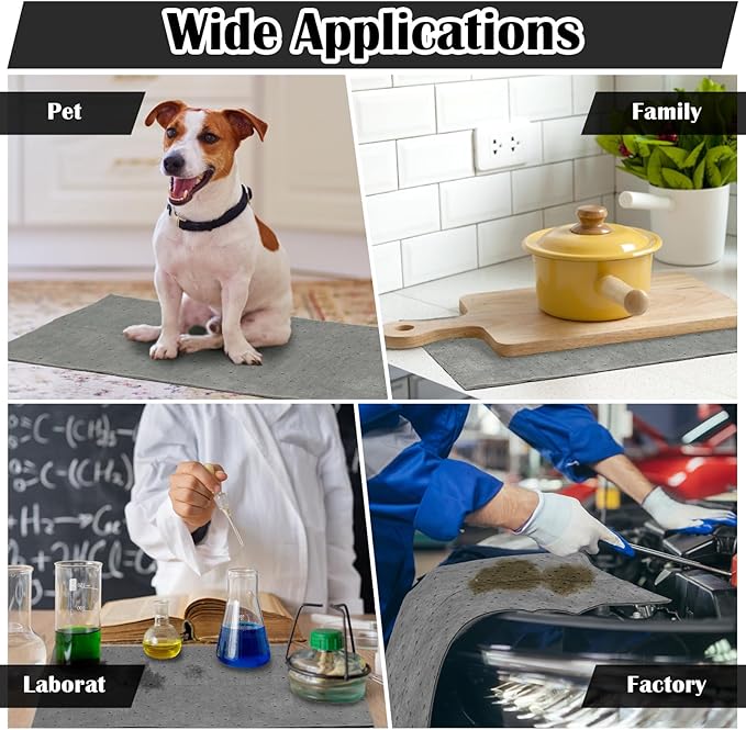 80 Pcs Oil Absorbent Pads, 9.8×13 Inch High Absorbency Absorbent Mats, Water Absorbent Mat, Weight Dimpled Pad, Oil Spill Mat for Absorbing Automotive Garage Workshop Tools Spills