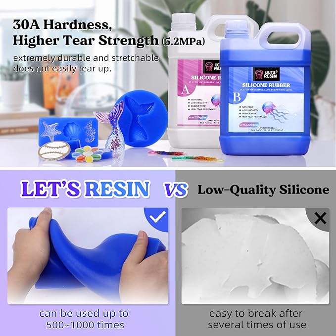 LET'S RESIN Silicone Mold Making Kit 30A,160oz/10Lbs Durable Mold Making Silicone Rubber, Fast Cure Platinum Cured Silicone, Self-Degassing Molding Silicone, Ideal for DIY Resin Molds & Silicone Molds