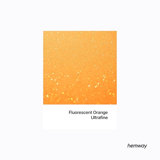 Hemway Polyurethane & Epoxy Resin Glitter 100g / 3.5oz Metallic Crystal Flake Additive for Flooring Jewelry Tumblers Glass Pigment - Ultrafine (1/128" 0.008" 0.2mm) - Fluorescent Orange