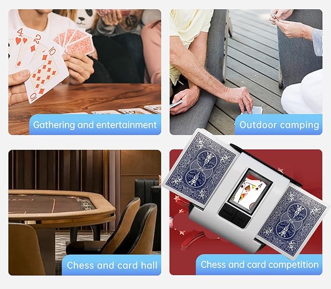 Automatic Card Shuffler, 1-2 Deck Playing Cards Shuffler, One Press Auto or Manual Shuffling Machine, Quiet for UNO Blackjack Bridge Phase 10 Skip-Bo, Rechargeable Portable for Travel, No Jams