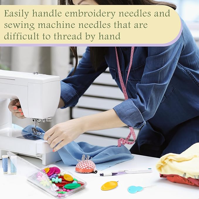KAQRHFT 50 PCS Needle Threaders, Fish Mouth Sewing Machine Needle Threader, 5 Types Simple Needle Threader Tool for Needle Work, Sewing Machine, Embroidery Floss with Clear Storage Box