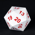 Large D20 Foam DND Dice, 80mm Spindown D&D RPG 20 Sided Dice with Drawstring Bag for Role Playing Games （White ）