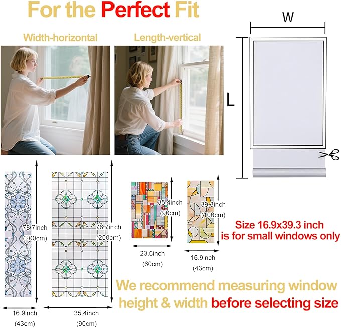 3D Stained Glass Window Privacy Film, Heat Control UV Blocking Static Cling Decorative Window Film for Bathroom,Front Door,Home Non Adhesive,35.4 x 78.7 inches Autumn Reverie