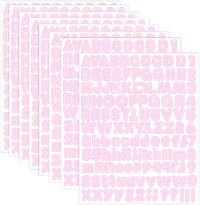 Starboling Pink Alphabet Stickers, 1/2 inch, 10 Sheets, Self-Adhesive Vinyl, Minimalist Style, Perfect for Labels & Decor