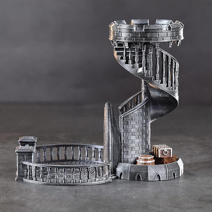 AUSPDICE DND Dice Tower - 36 Step Retro Color Tower for High Randomness in Table Games Like Dungeons and Dragons - Perfect Role Playing Game Gift (Ancient Silver Color)