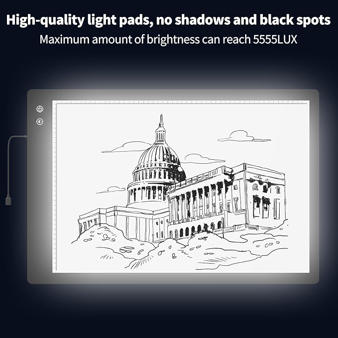 Rechargeable A2 Light Box (23.7"x15.8"), 3-Color Light LED Light Pad for Tracing, Large Diamond Painting Light Board, 6 Levels/Stepless Dimming Light Table for Drawing, Sketching, Animation