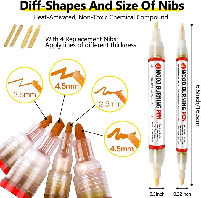 Teexpert Wood Burning Gel Pen Kit, 4 OZ Paste, 2 Double-Sided Scorch Pens, 4 Tips, Squeegee, Sandpaper for DIY Heat Sensitive Wood Crafts Suitable for Artists & Beginners