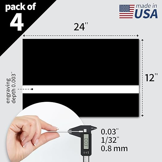 Trotec TroLase | 12"x24"x1/32", 4 Pcs | Black/White | 2 Ply | Modified Acrylic | Laser Engraving Double Color Plastic Sheet | Engraving Blanks for Laser, Saw, Guillotine | Made in USA