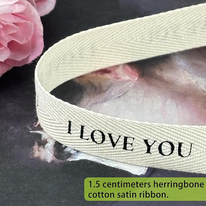 Cotton Herringbone Ribbon - Natural Twill Tape for Custom Gift Wrapping & DIY Crafts-5/8 Inch x 15 Yards - I Love You Printed Phrase