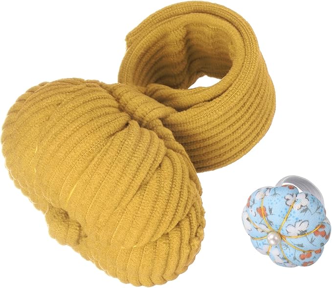 HARFINGTON Wrist Pin Cushions, Sewing Needle Pin Cushion Adjustable Strap with Elastic Strap Finger Ring Pincushions Fit All Wrist Sizes for Sewing Quilting Needlework DIY Crafts, Yellow/Blue