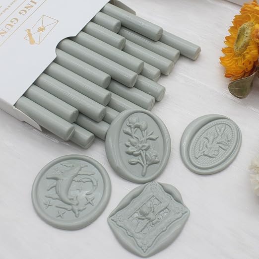 Sage Green Wax Seal Sticks 20pcs, Andotopee Glue Gun Wax Seal Sticks for Wax Seal Stamp, Premium Sealing Wax for Envelope Letter Seal Wedding Invation Craft Adhesive, Great Gift Ideas (Mini Size)