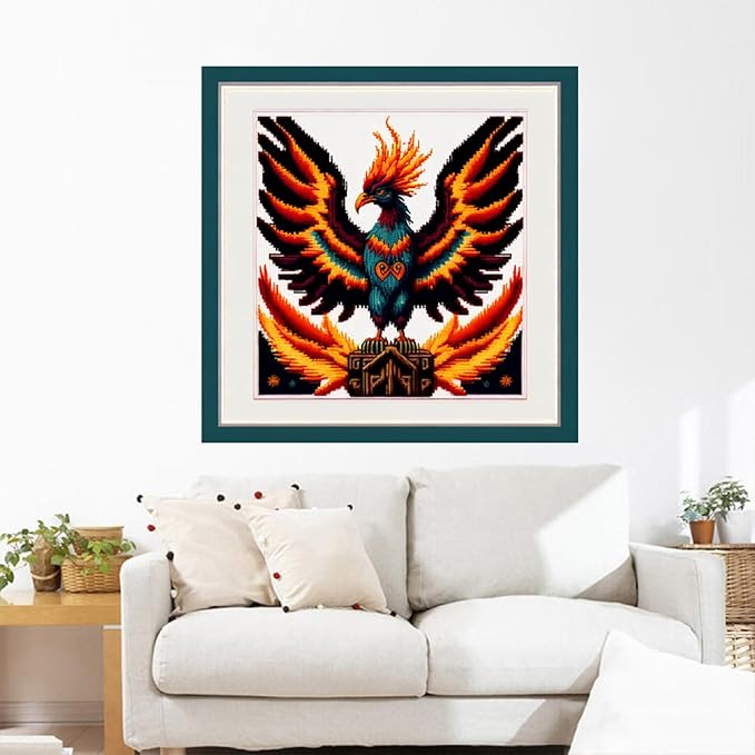 Joyhoor Cross Stitch Kits for Beginners Stamped Cross-Stitch Supplies Needlework preprint Embroidery Kits for Adults DIY Needlepoint Kits Embroidery Patterns 11CT-Colorful Phoenix 17.7x17.7 inch