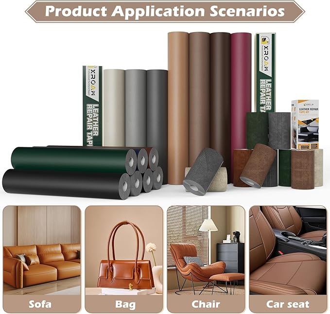 Leather Repair Tape, 4.7x63 inch Leather Patches for Furniture, Self Adhesive Leather Repair Patch for Sofas, Couches, Leather Covers, Seats, Chairs, Vinyl Repair Tape Retro Dark Brown