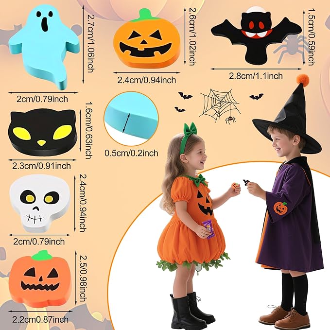 90 Pcs Halloween Mini Erasers for Kids, PLULON Goody Bag Fillers Pumpkin Black Cat Bat Skull Ghost Erasers Bulk Novelty Funny Halloween Classroom Trick or Treat Party Favors Gift