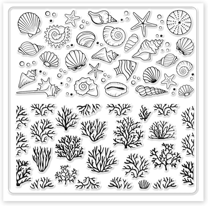CHGCRAFT Polymer Clay Texture Sheets - Ocean Silicone Stamp for Coral Shells - Clay Pad for Making Earrings Jewelry, 5.5x5.5inch