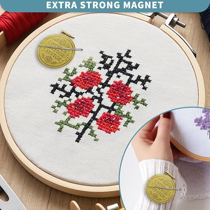 Magnetic Needle Minder Magnet Embroidery Accessories and Supplies Embroidery Needle Holder Cross Stitch Holder Needlework Supplies (Cardinal) (Gold)