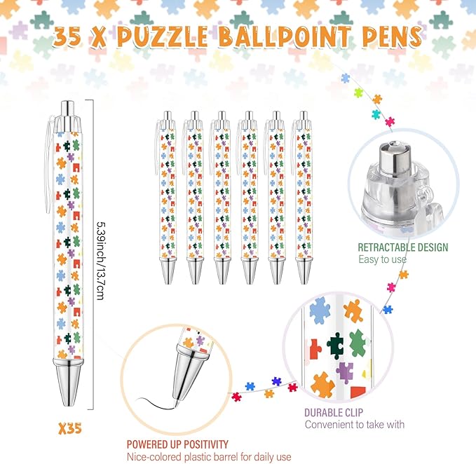 35 Sets Team Gifts 35 Puzzle Pens Bulk Retractable Ballpoint Pen 35 Thank You Cards and Organza Bags Appreciation Gifts for Coworker Employee Team Staff Teacher Nurse Student