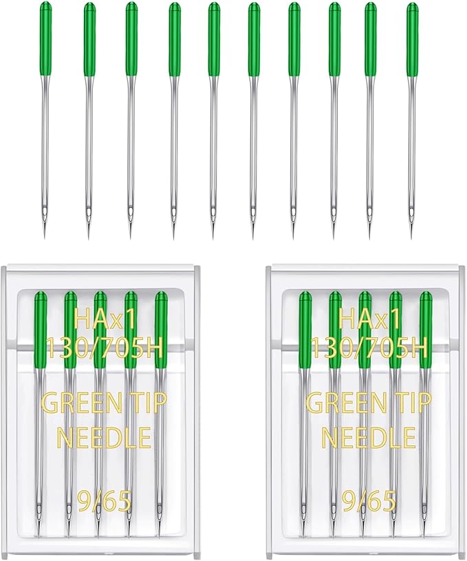 YICBOR Sewing Machine Needles, Universal Regular Point Flat Shank Sewing Needles HAX1 130/705H Compatible with Singer, Brother, Janome, Pfaff and Other Brand Sewing Machine (Green Size 9-2pack)