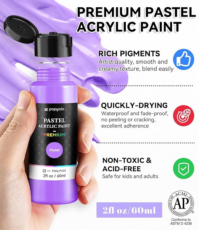 64 PCS Pastel Acrylic Paint Set with 12 Brushes, 2 Knives & Palette, 48 Colors (2oz/60ml) Art Craft Paint for Adults Kids Artists Beginners, Halloween Pumpkin Canvas Ceramic Rock Painting Kit