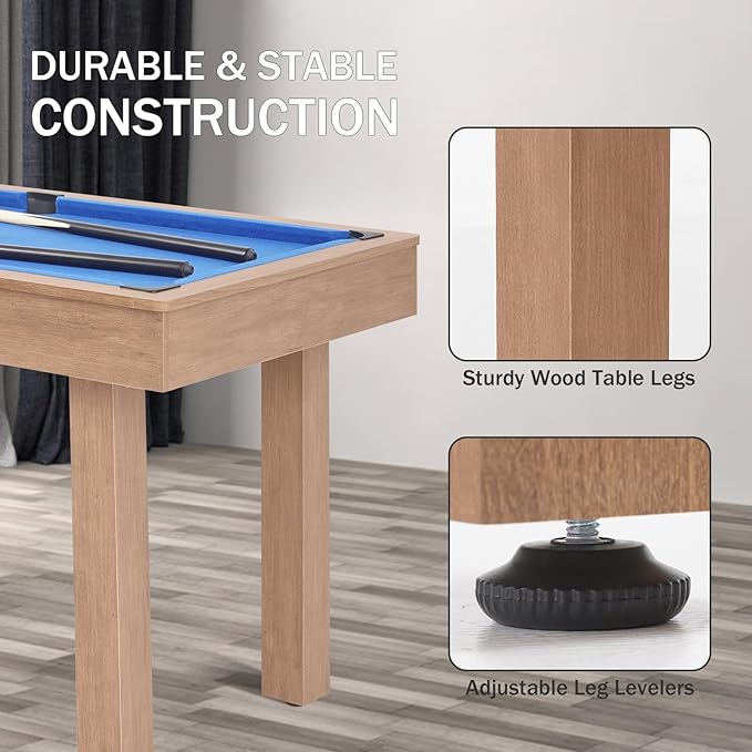 54" Portable Pool Table - Billiard Table for Kids & Adults with 2 Cues, Triangle Rack, Chalk & Brush - Compact Wooden Game Table for Home, Game Room, Indoor & Outdoor