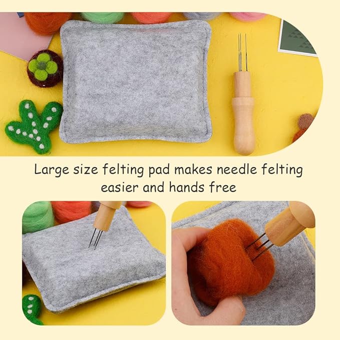 WONVOC Needle Felting Pad, Felting Kit, Needle Felting Mat and Felting Needles with Wooden Handle Holder,Needles Felting Tools for Wool Craft Project