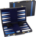 GSE Games & Sports Expert Premium Leather Backgammon Board Game Set, Classic Backgammon Game Set with Leather Case, Travel Folding Board Game (Black&Blue, Large)