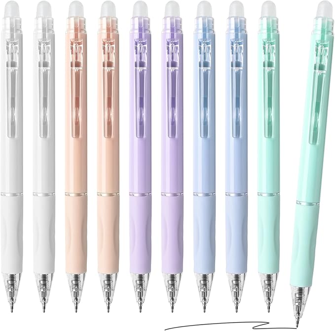 Temiary 10 Pcs Retractable Erasable Gel Pens, Fine Point 0.5 mm, Make Mistakes Disappear, Smooth Writing Gel Pen with Eraser for Journaling Note Taking Marking Planner Crossword Puzzles (Black Ink)