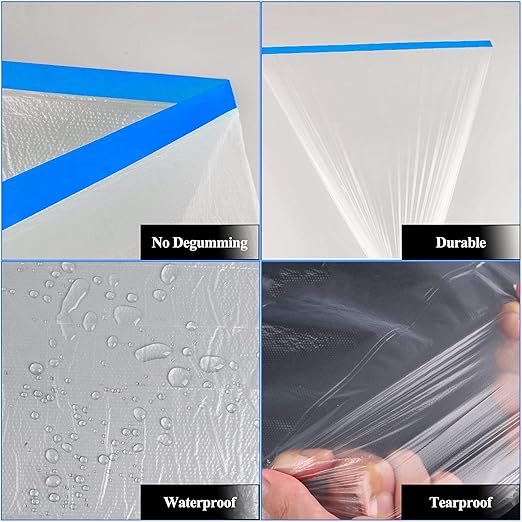 VECOPE 3-Piece Set,Pre- Masking Film Protection Covering Cloth Tape | for Automotive Covering Painting Paint Masking (9.2-Feet X 65 Feet)