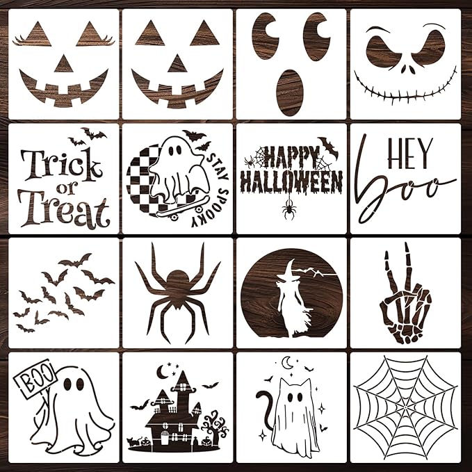 Halloween Stencils for Door Mats 8” Ghost Face Stencil Boo Trick or Treat Stencils for Painting on Wood Pumpkin Doormats T-Shirts