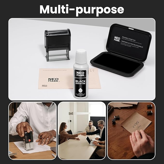 Premium Stamp Ink, Quick-Drying & AP-Certified Non-Toxic Refill Ink for Self-Inking Stamps, Date Stamps and Stamp Pads (Black, 2oz)