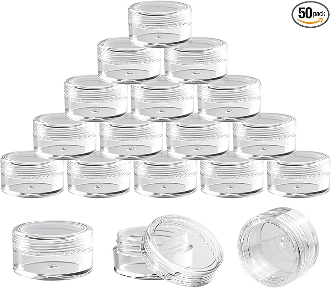 5g Cosmetic Sample Jars with Lids, 50 Pack Clear Small Plastic Containers for Skincare, Face Cream & Lip Balm, BPA-Free, Refillable Travel Size Containers