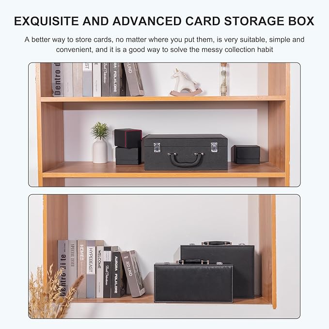 Card Storage Box for Trading Cards，3300+ Card Deck Case for Trading Cards,Leather Closure Commander Card Storage Box,Protectors Fit for YuGiOh, MTG and Sport Cards. (Black, 3300+)
