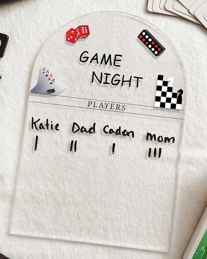 Generic Personalized Game Score Board - Acrylic Engraved Family Game Night Score Tracker,Personalized Gamer Gift, Wedding Gift, Housewarming Gift, Game Night Score Card