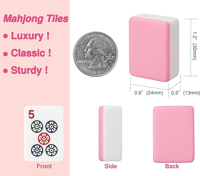 American Mahjong Tile Set – Complete 166 Tiles with Deluxe Accessories, 4 Racks, 100 Colorful Chips, Instruction Book & 1+3 Mahjong-Themed Storage Bags, Portable Mahjong Set for Family Fun & Holidays
