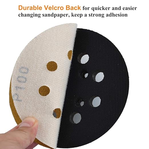 5-Inch 8-Hole Hook and Loop Sanding Discs 100-Grit Random Orbit Sandpaper, 50-Pack