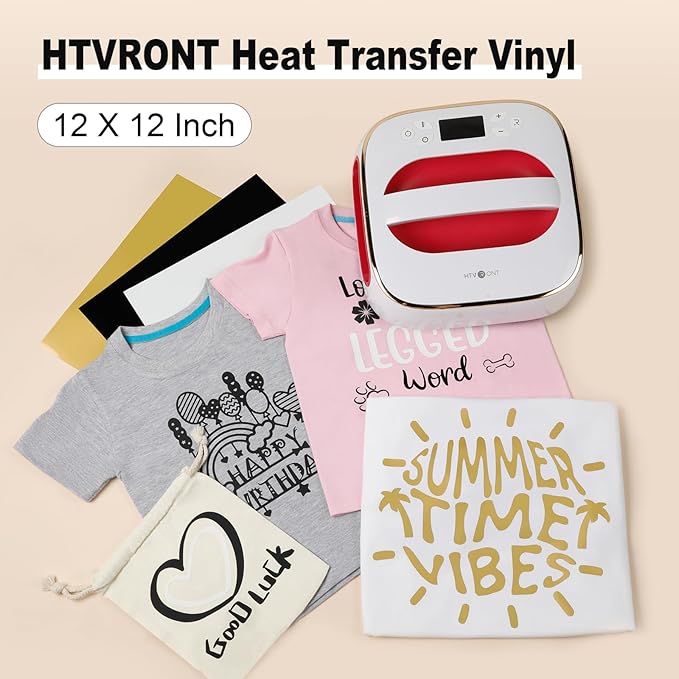 HTVRONT Black HTV Heat Transfer Vinyl Bundle: 10 Pack 12"x12" Iron on Vinyl for T-Shirt (1 PTFE Sheet Included), PU HTV Vinyl Easy to Cut & Weed for Heat Design