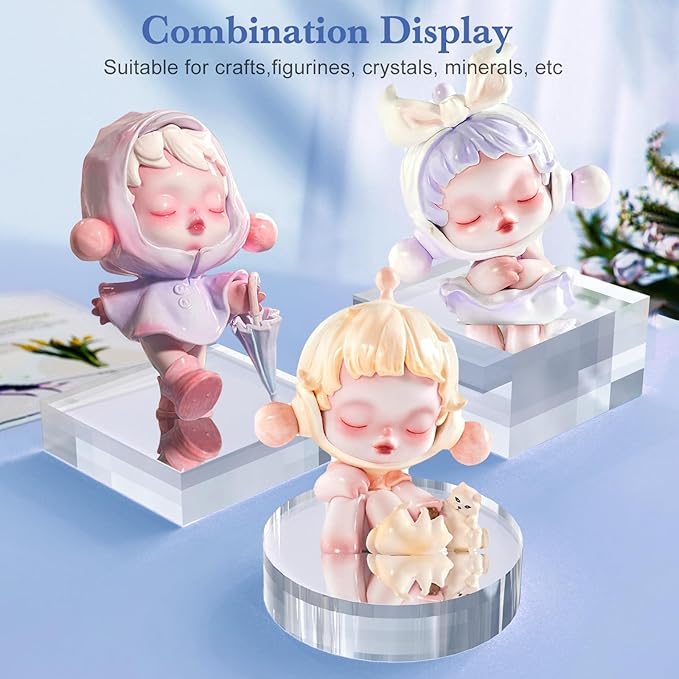 Acrylic Blocks 3 X 3 X 1 Inch 4 Pcs Acrylic Base Stand for Display Clear Block Square Riser Display Stands Pedestal Polished Cube for Jewelry trophy Props Collection Ring