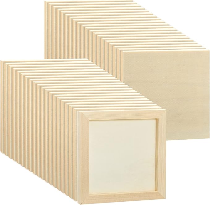 Kathfly 48 Pcs 6 x 6’’ Wood Panel Boards, Unfinished Wood Canvas Panels for Painting Crafts DIY Drawing Pouring Art Projects