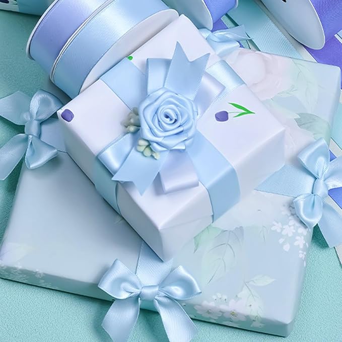 1" x 100 Yards Sky Blue Polyester Satin Ribbon Single Faced Bulk Fabric Ribbons for Gift Wrapping, Crafting, Bows Making, Flower Bouquet, Wedding, Home Decor
