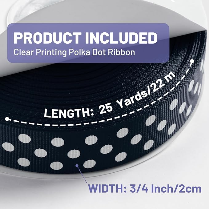 Polka Dot Grosgrain Ribbon 5/8 Inch, 25 Yards Spool Navy Blue and White Dot Craft Ribbon for Christmas Gift Wrapping DIY Crafts Hair Bows Wedding Party Decor Sewing and Home Decoration