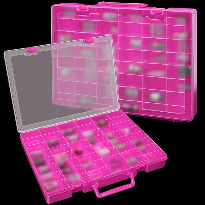 Juexica 2 Pcs Large 48 Grids Plastic Storage Bead Organizer Box, Tackle Box, Compartment Organizer Container with Adjustable Dividers for Jewelry Art Crafts Toys Screw Small Parts(Pink)