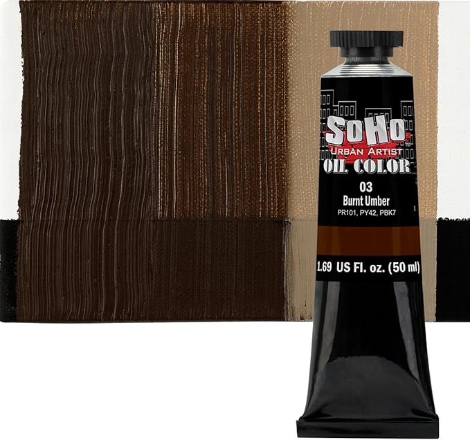 Soho Urban Artist Oil Paint - Burnt Umber, 50 ml Tube - Best Valued Oil Colors for Painting, Excellent Pigment Load