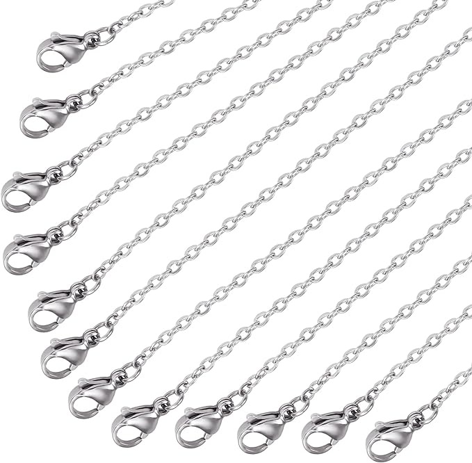 Wholesale 12 PCS Genuine Stainless Steel Cable Chain Necklace Chains Bulk for Jewelry Making (18 Inch(2MM))
