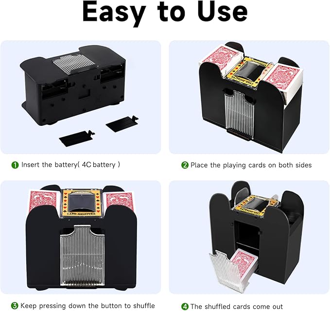 Unniweei Automatic Card Shuffler, Battery-Operated Electric Shuffler, Casino Card Game for Poker, Home Card Game, UNO, Phase10, Texas Hold'em, Blackjack, Home Party Club Game