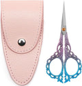 4.7-Inch Sharp Stainless Steel Sewing & Embroidery Scissors with Cover, Portable Travel Pouch, Pointed Tip for Craft Art Work, Crochet, Mini Scissors – Pink Blue