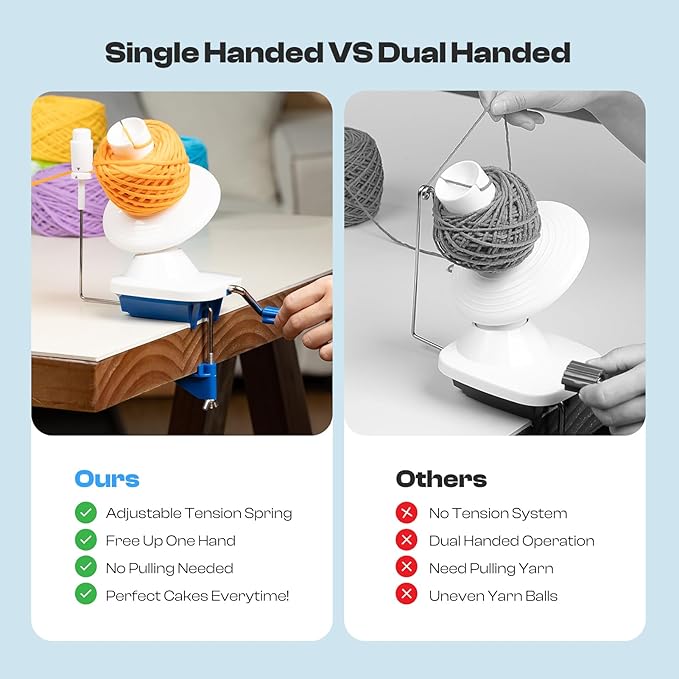 Caydo Yarn Winder with Tension Spring, One Hand Operated Winder, 4-7oz Efficiently Compact Cake Roller for Crocheting, Portable Ball Spinner for Crocheters&Knitters, Good Helper for Craft Lovers(Blue)