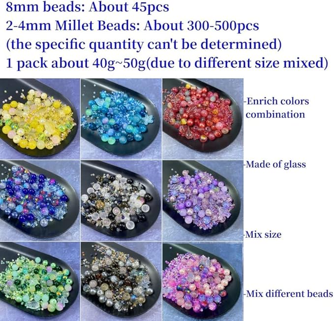 Assorted Glass Resin Beads Multi Size Colors Smooth Cracked Gravel Millet Spacer Beads for Bracelets Necklace Earring DIY Jewelry Making Craft(Scented Tea Series)