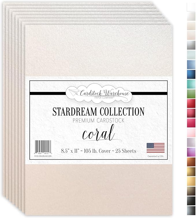 Cardstock Warehouse Stardream Coral Cardstock Paper - 25 Sheets, 8.5 x 11" – 105 lb / 284 GSM Premium Metallic Coral Card Stock for High-end Printing, Card Making, Die-cutting & DIY Projects